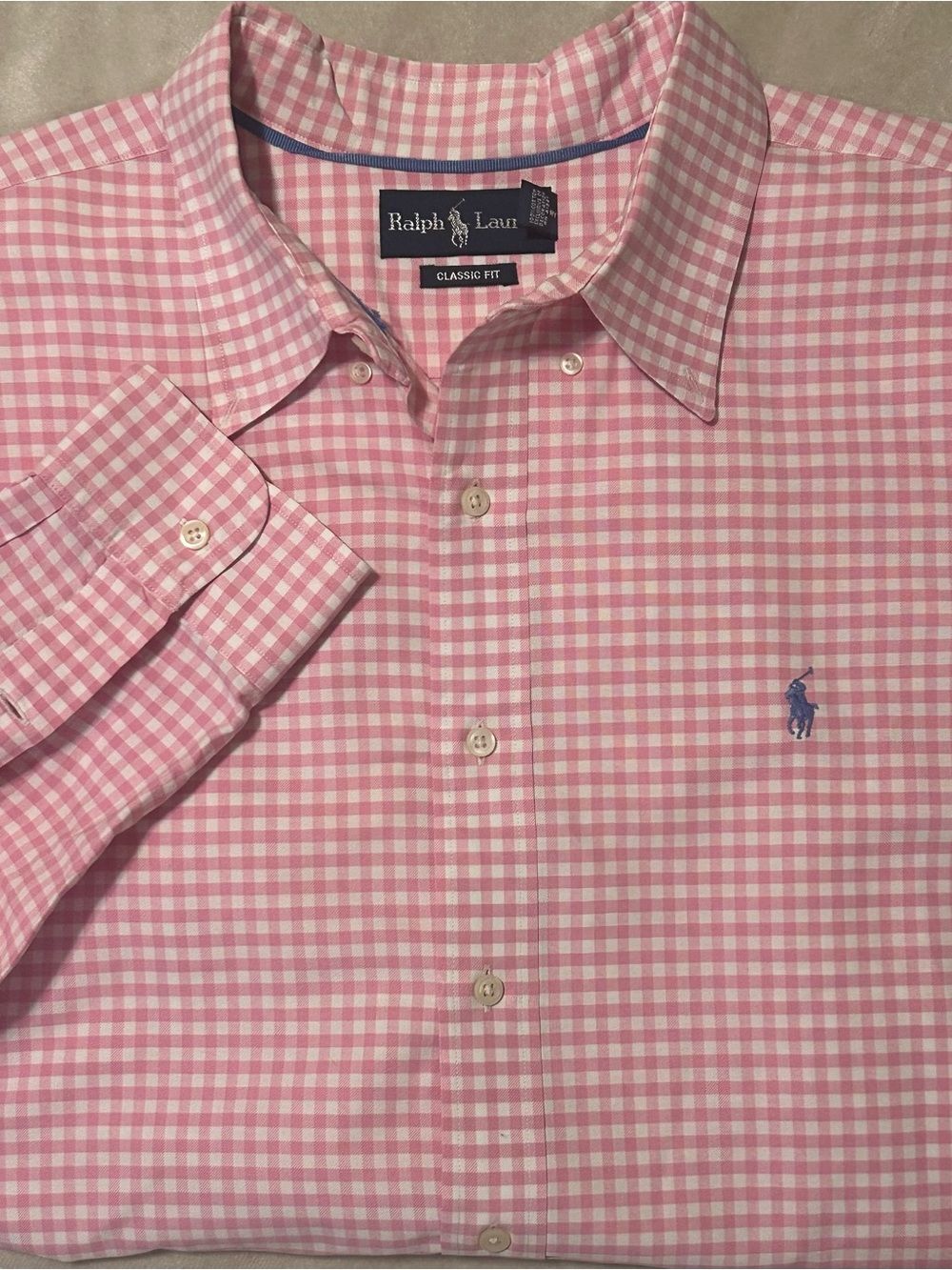 Polo Ralph Lauren Long Sleeve Classic Fit Gingham Check Shirt Pink White XXL